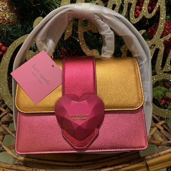 Kate Spade Bijou Barbie Pink Metallic Pebble Leather Top Handle Crossbody Bag - Picture 1 of 11